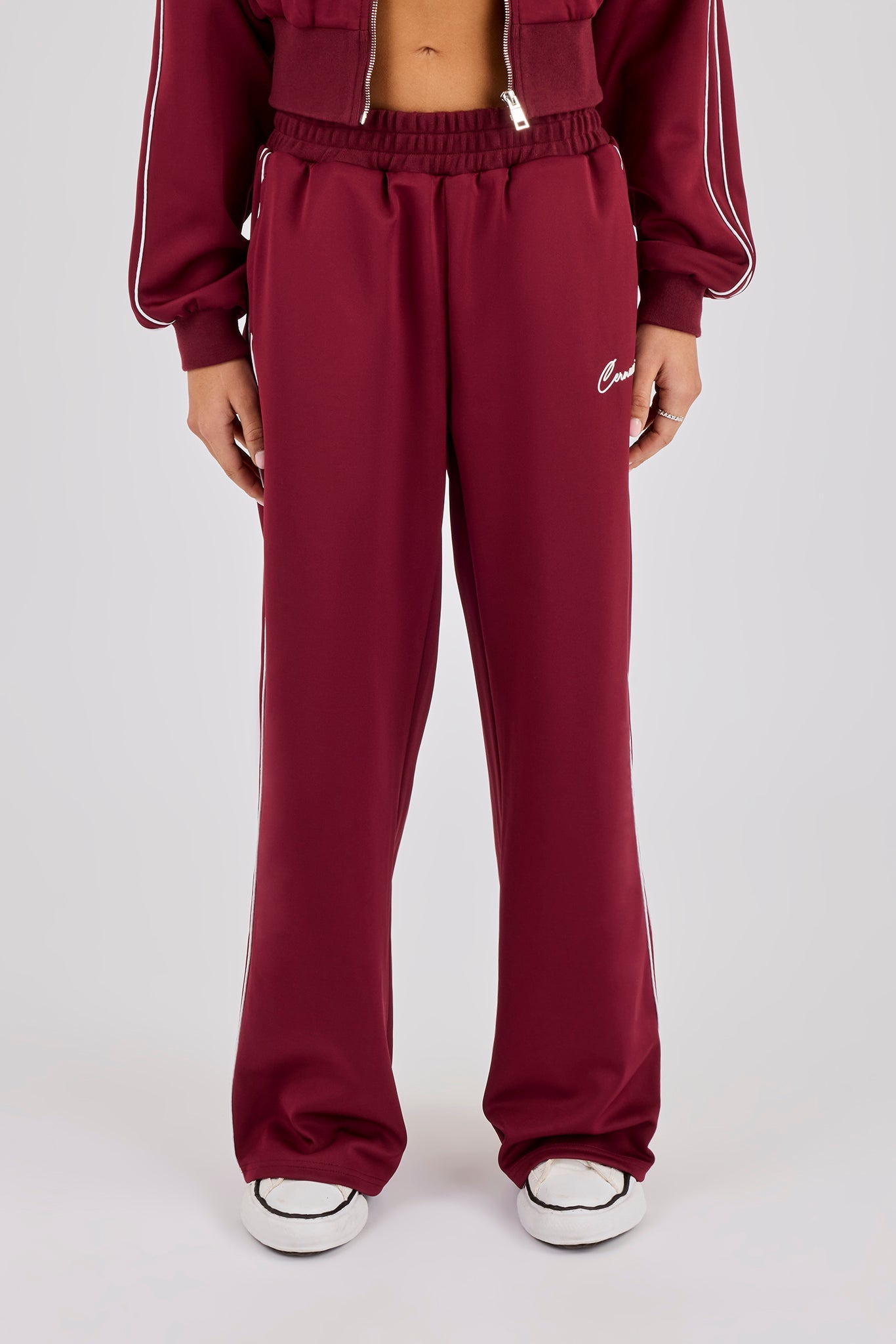 Poly Piping Track Pant - Burgundy